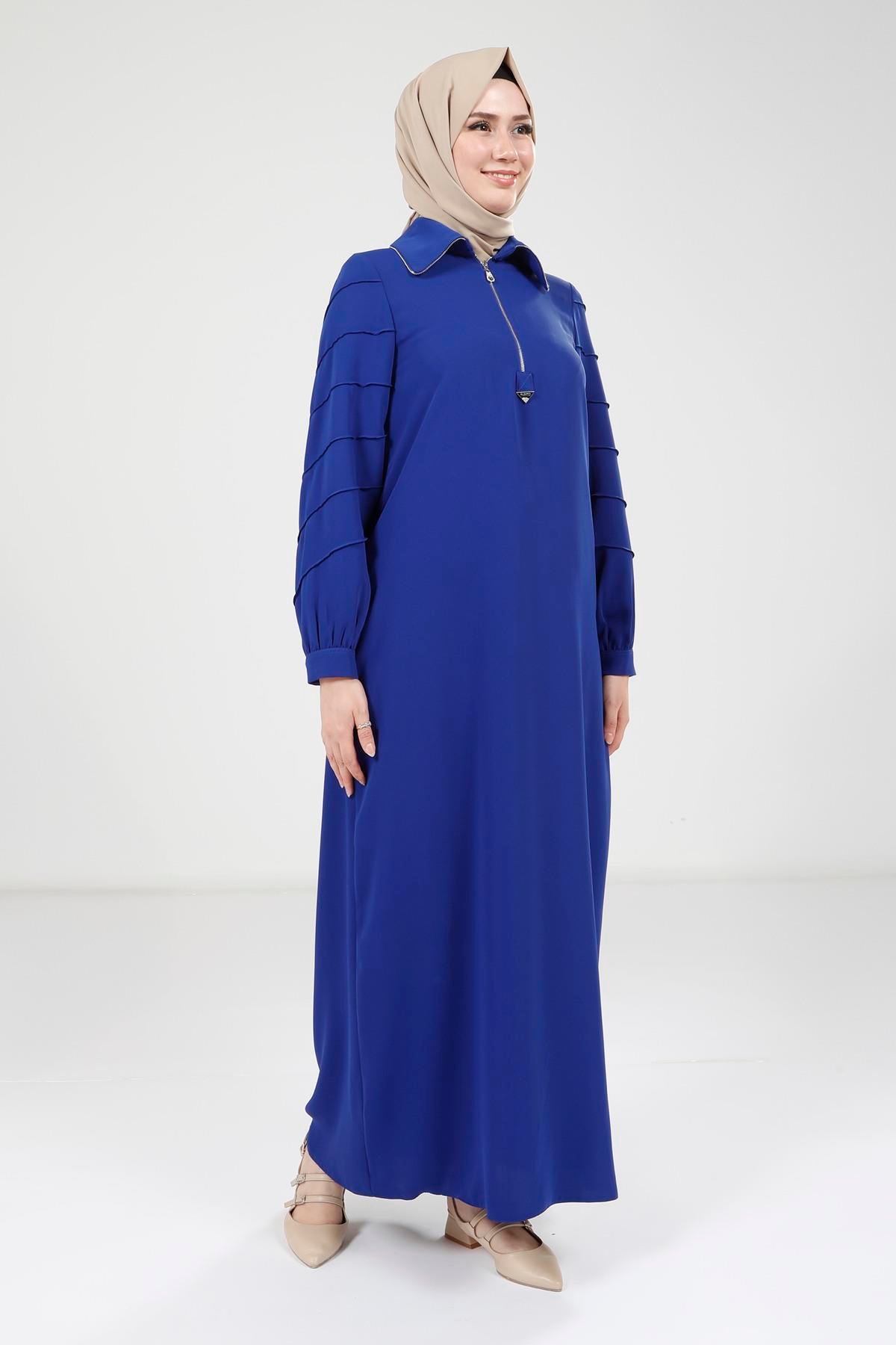 Beyza-9379 ELBİSE FERMUARLI SAKS MAVİSİ