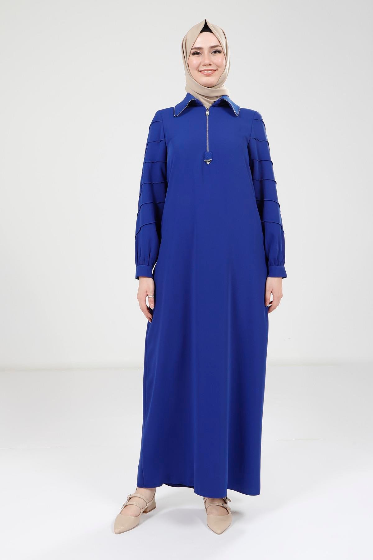 Beyza-9379 ELBİSE FERMUARLI SAKS MAVİSİ