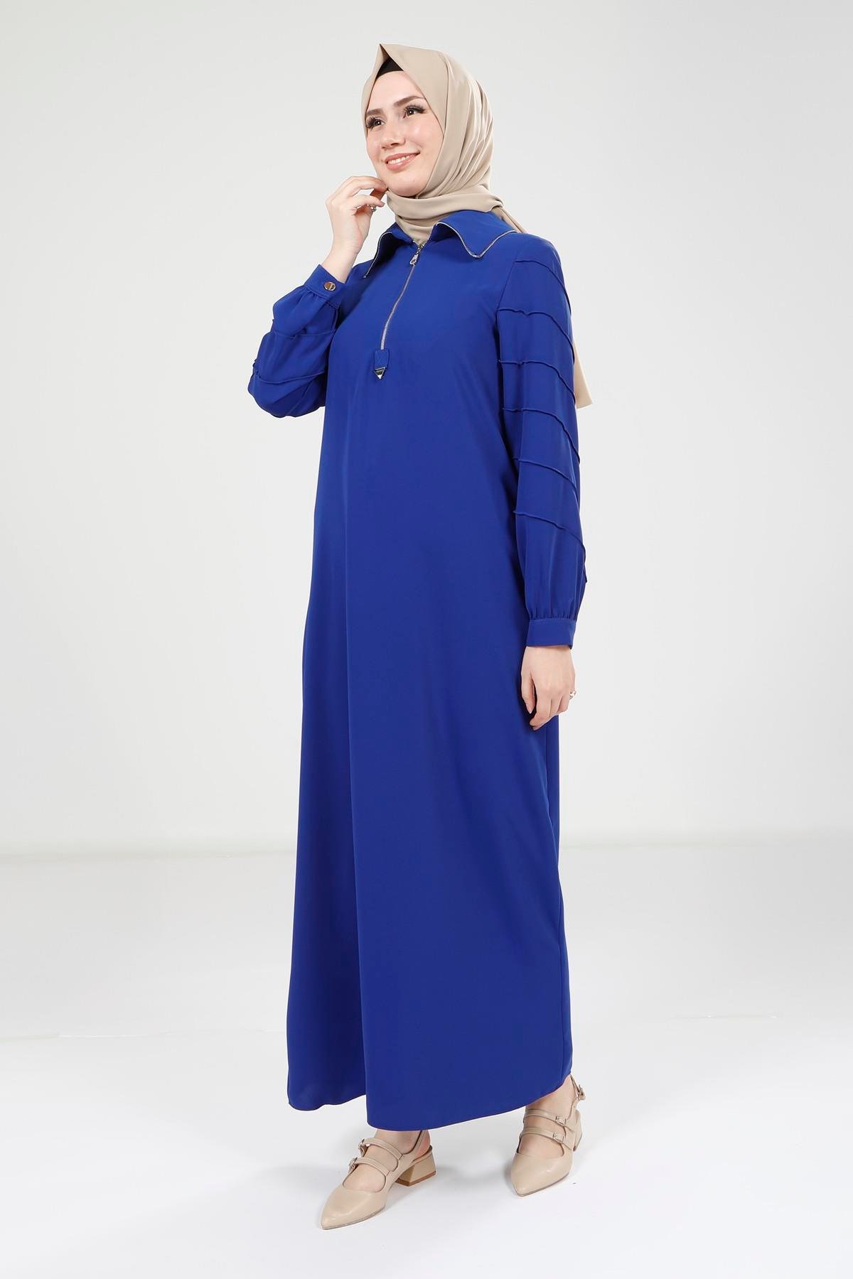 Beyza-9379 ELBİSE FERMUARLI SAKS MAVİSİ