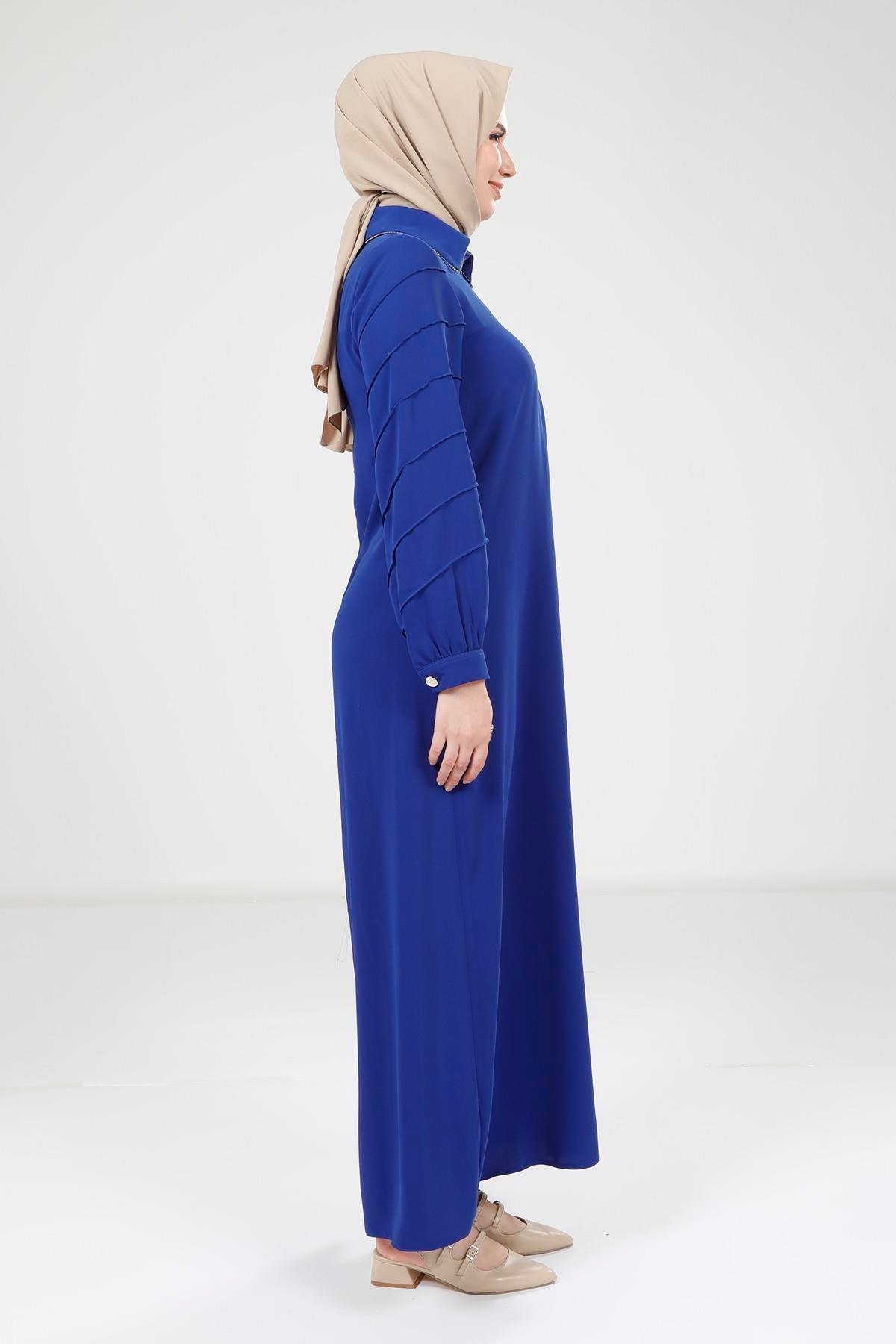 Beyza-9379 ELBİSE FERMUARLI SAKS MAVİSİ