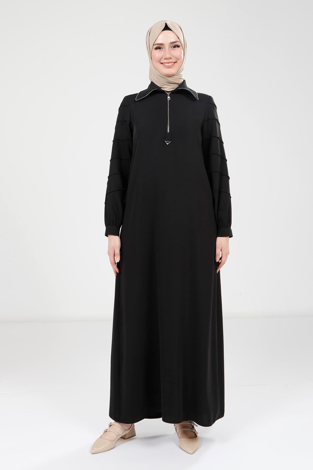 Beyza-Beyza Fermuarlı Siyah Elbise 9379
