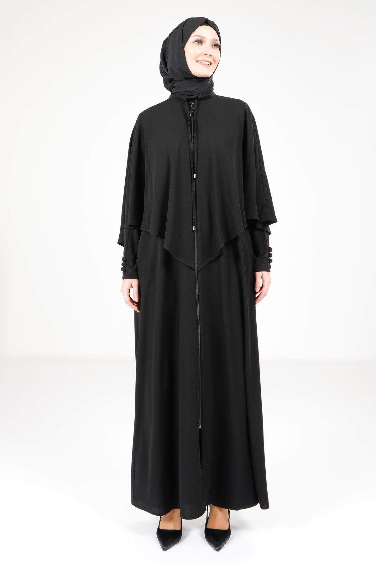 Beyza-Beyza Fermuarlı Siyah Renk Ferace 9172