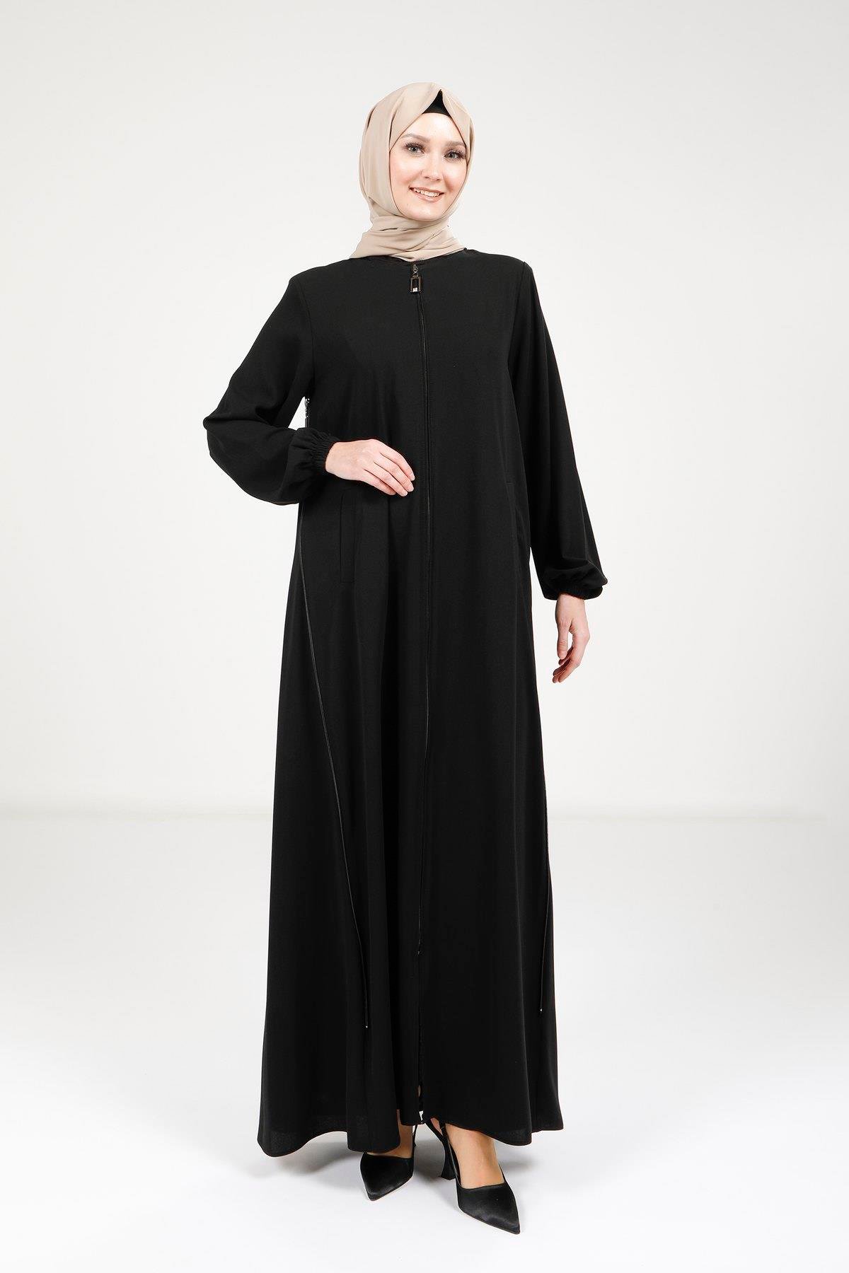Beyza-Beyza Fermuarlı Siyah Renk Ferace 9326