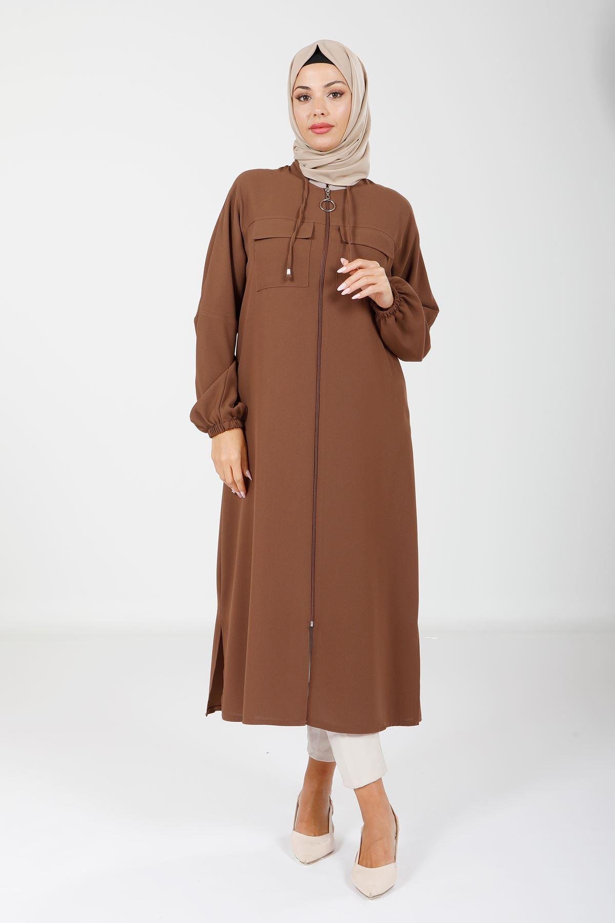 Beyza-Beyza Fermuarlı Tesettür Mocca Renk Giy Çık 4122 Safari