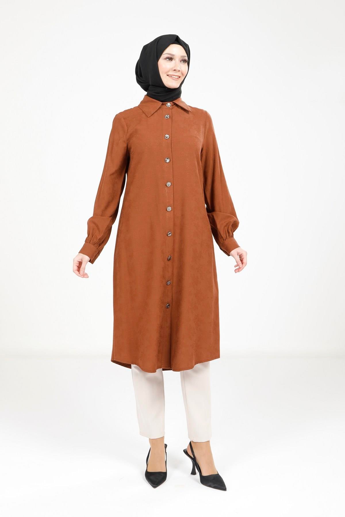 Beyza-Beyza Kahve Renk Tesettür Tunik 9375
