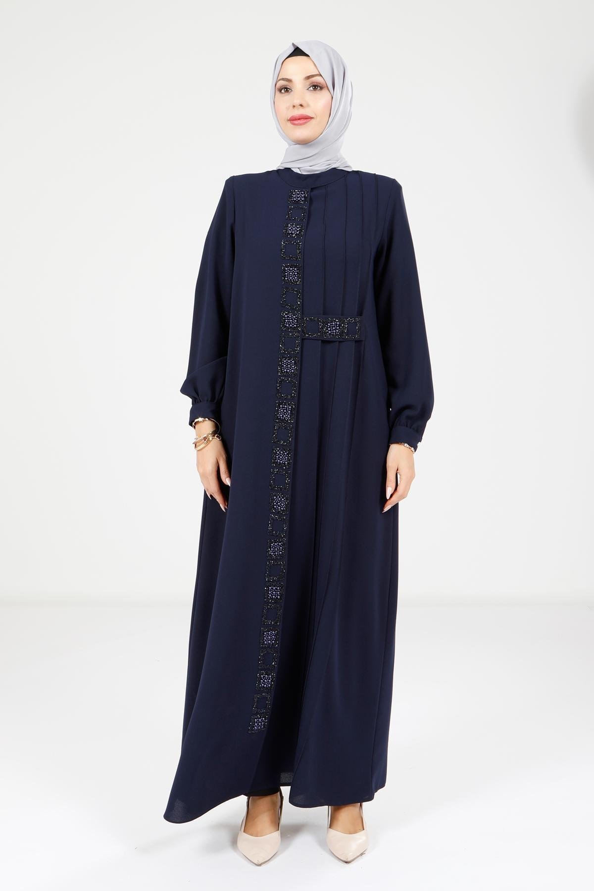 Beyza-Beyza Kare Taşlı Lacivert Elbise 5681