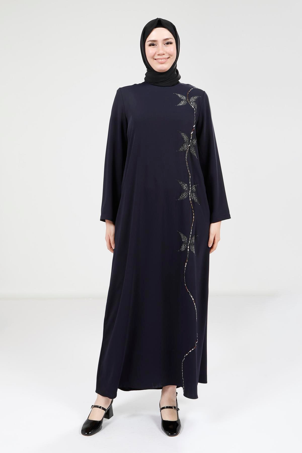 Beyza-Beyza Kelebek Taşlı Lacivert Elbise 9316