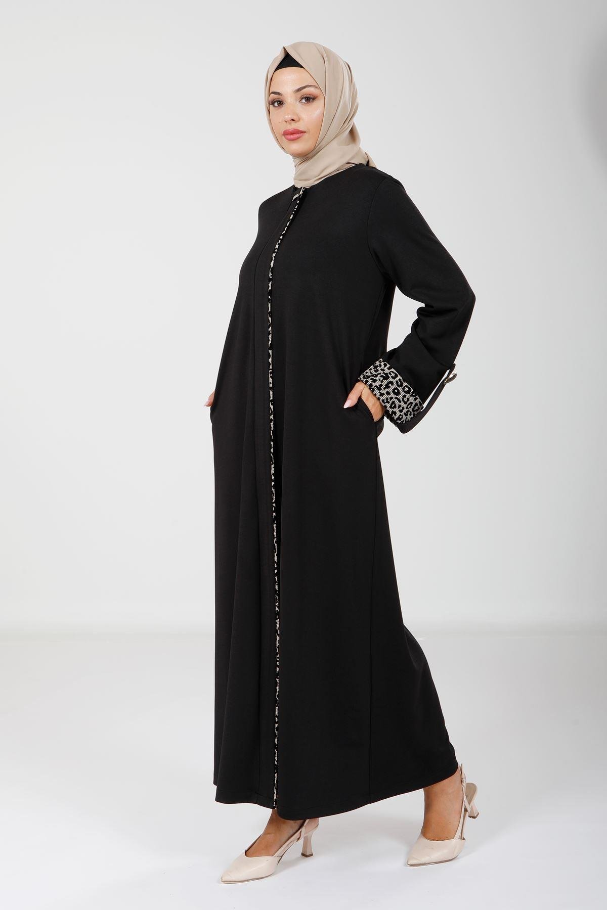 Beyza-Beyza Kolu Detaylı Tesettür Siyah Ferace 9051