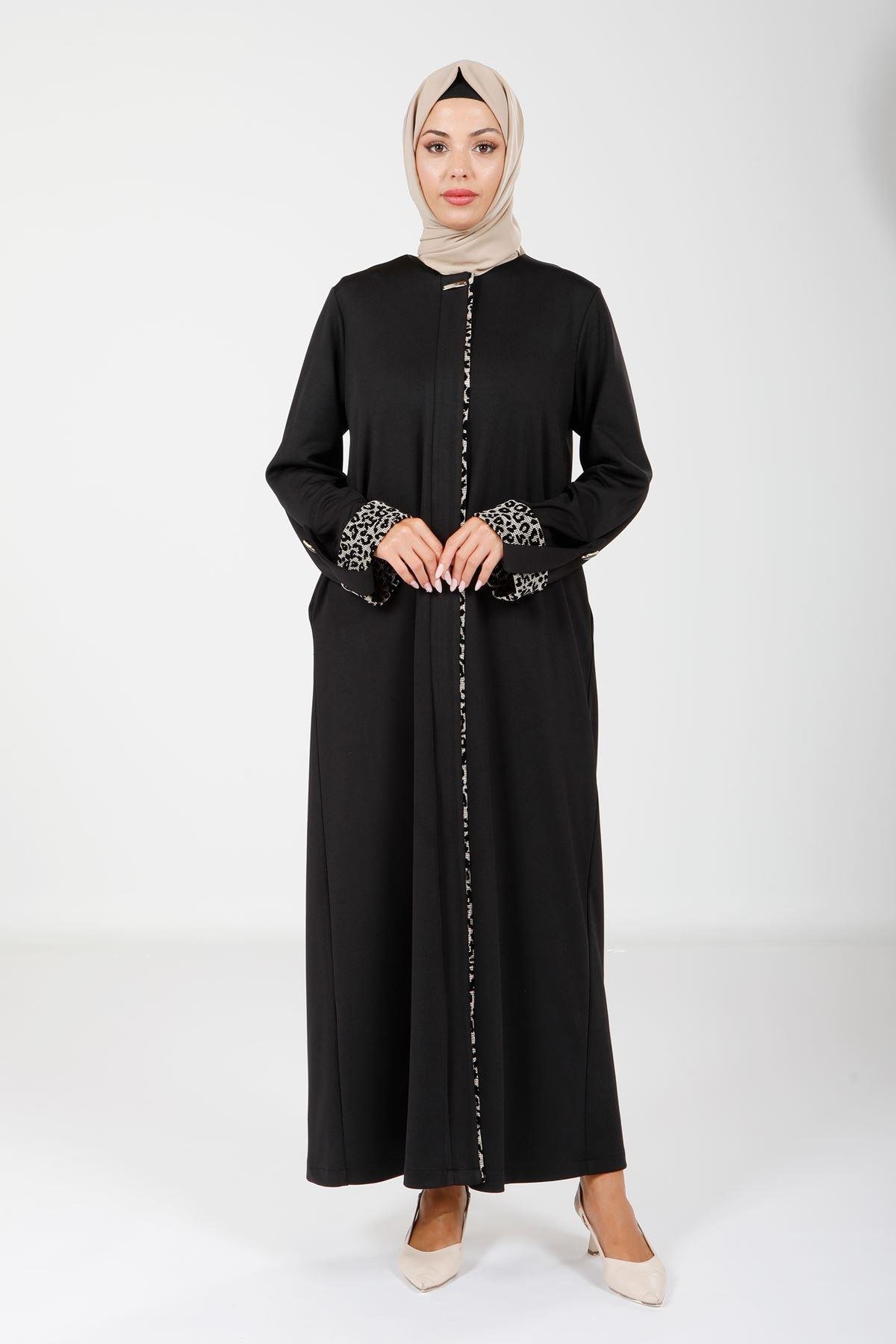 Beyza-Beyza Kolu Detaylı Tesettür Siyah Ferace 9051