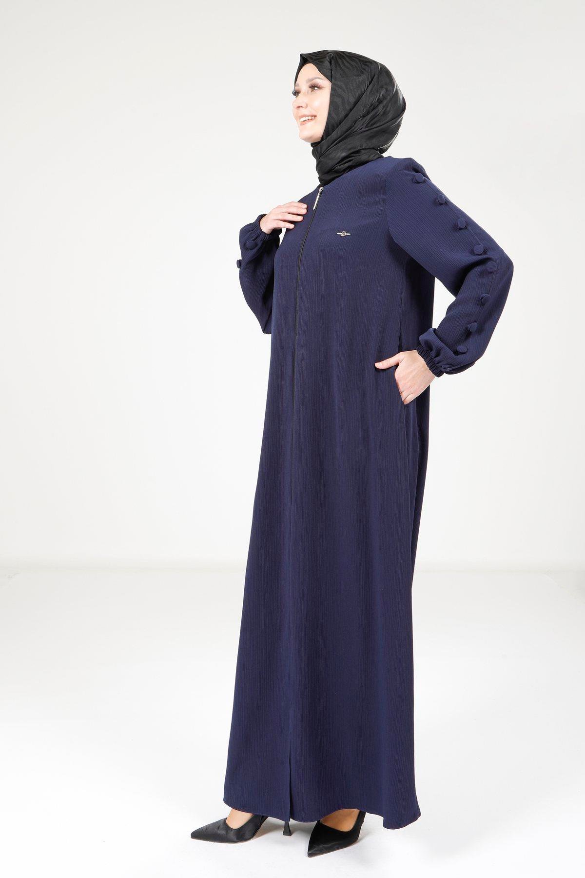 Beyza-9164 FERACE KOLU DÜĞMELİ LACİVERT