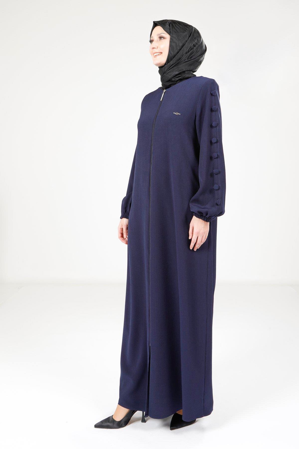 Beyza-9164 FERACE KOLU DÜĞMELİ LACİVERT