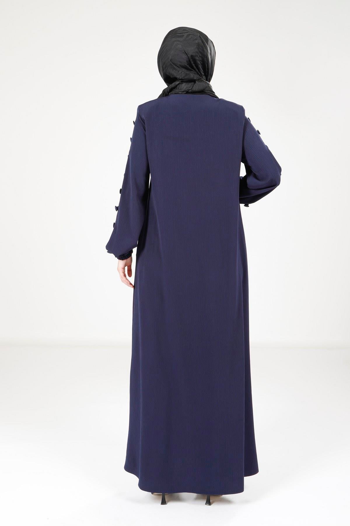 Beyza-9164 FERACE KOLU DÜĞMELİ LACİVERT