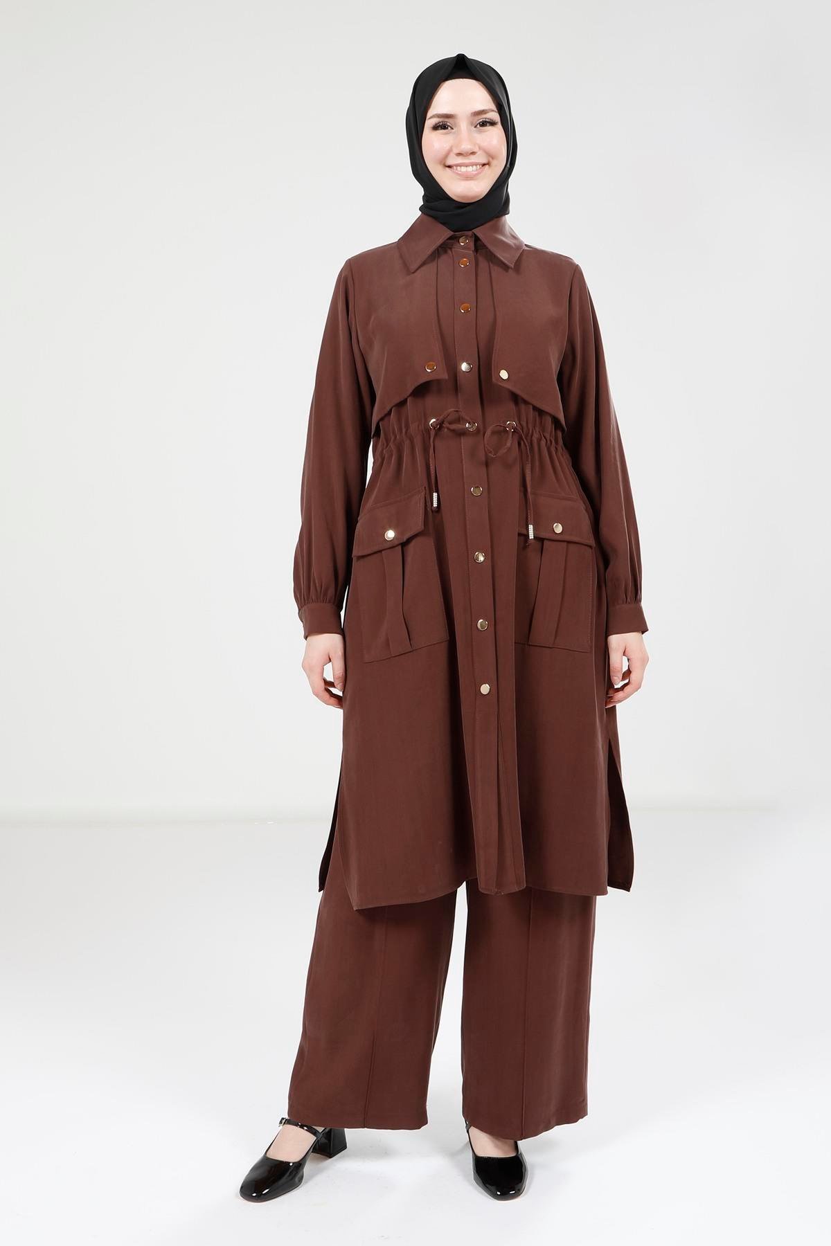 Beyza-Beyza Koyu Kahve Tunik Pantolon Takım 9240