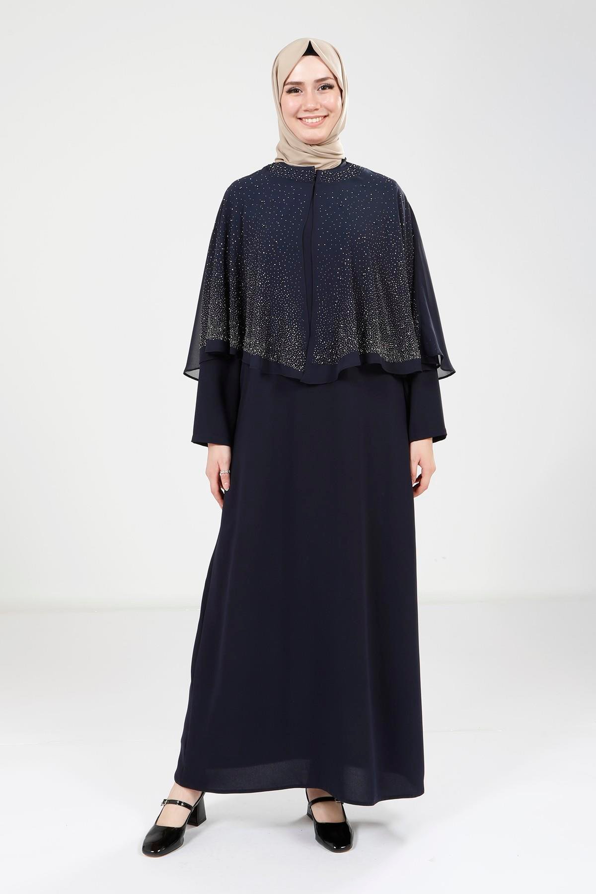 Beyza-Beyza Pelerinli Lacivert Elbise 9308