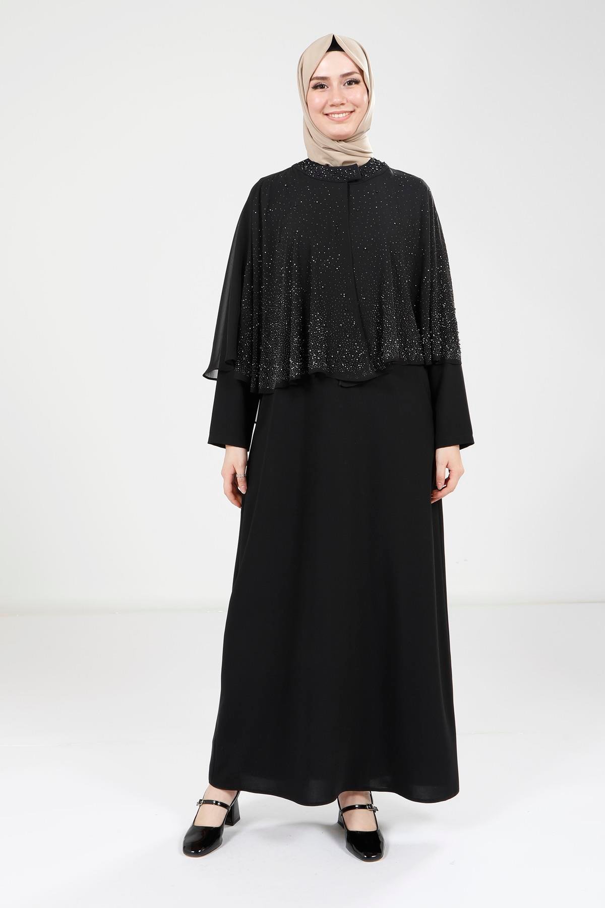 Beyza-Beyza Pelerinli Siyah Elbise 9308