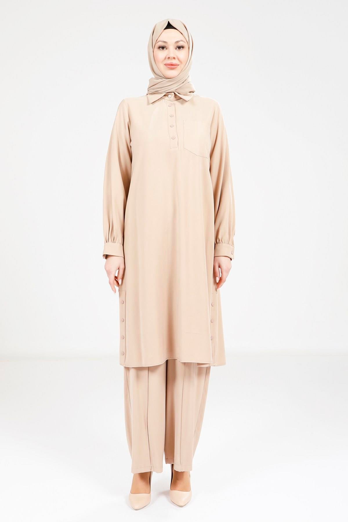 Beyza-Beyza Rahat Kesim Bej Tunik Pantolon Takım 9241