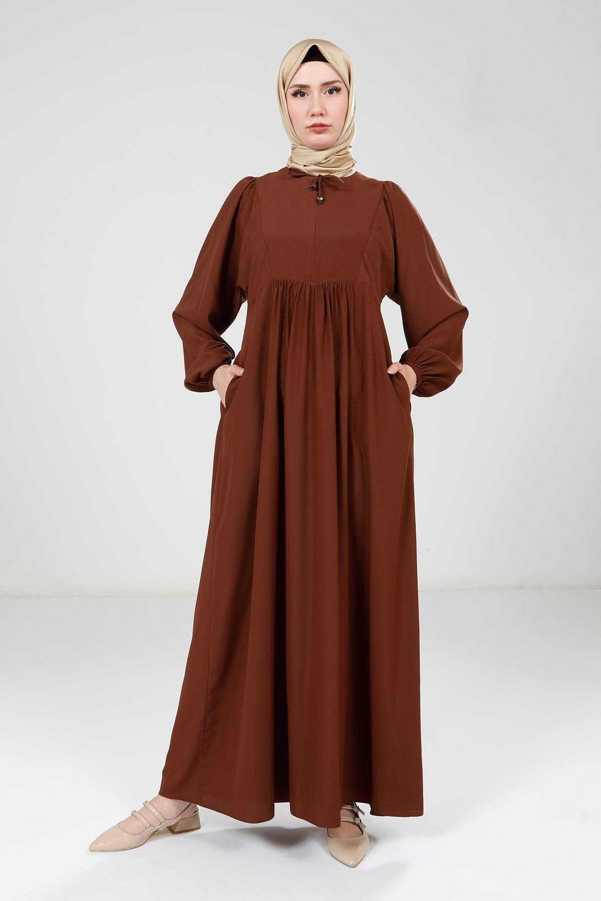 Beyza-Beyza Robalı Kahve Renk Elbise 9222