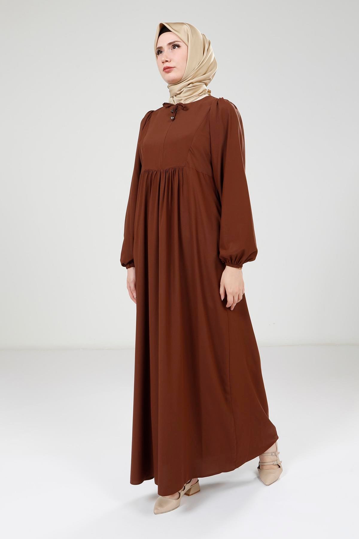 Beyza-9222 ELBİSE ROBALI KAHVE