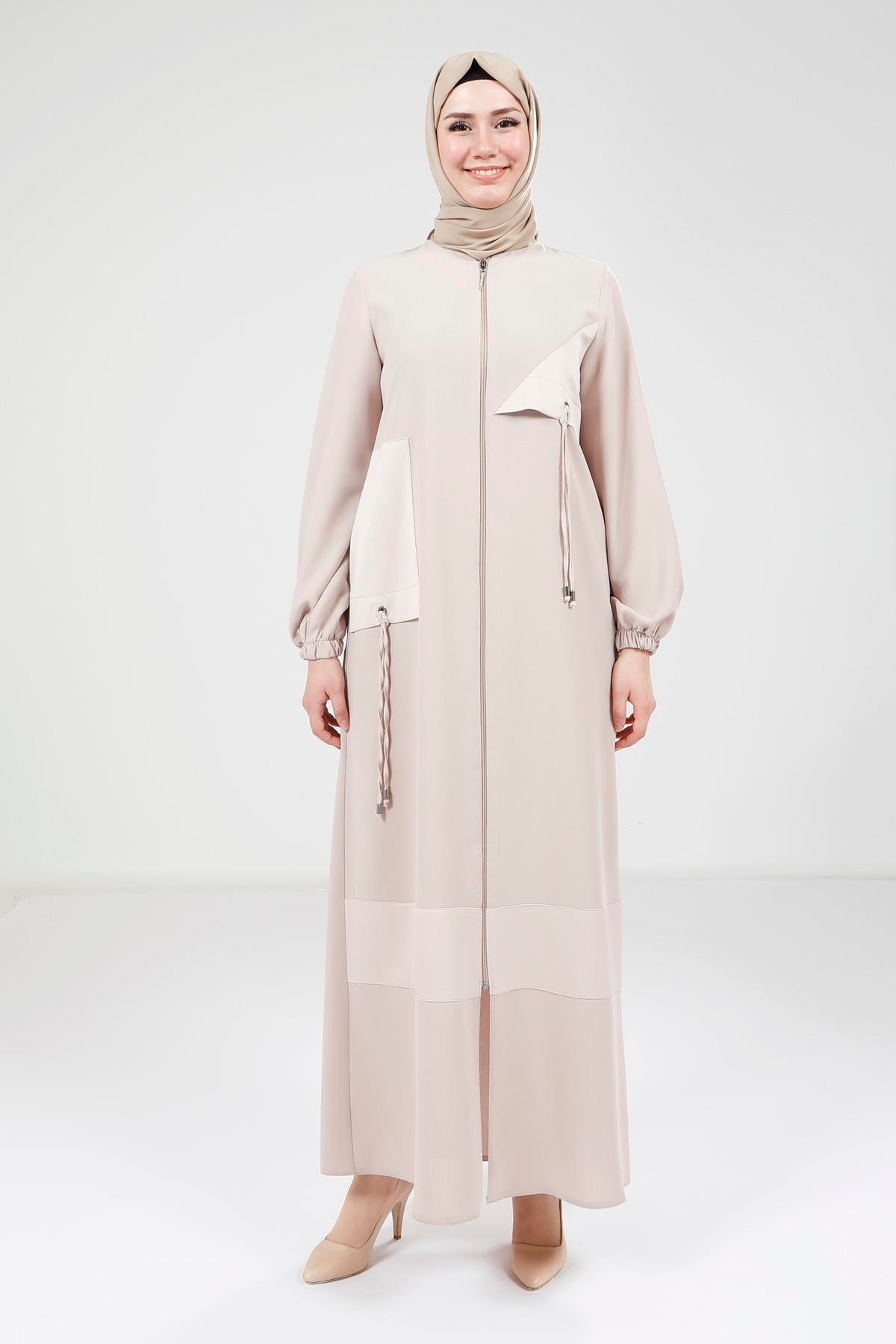Beyza-Beyza Saten Garnili Bej Ferace 9203