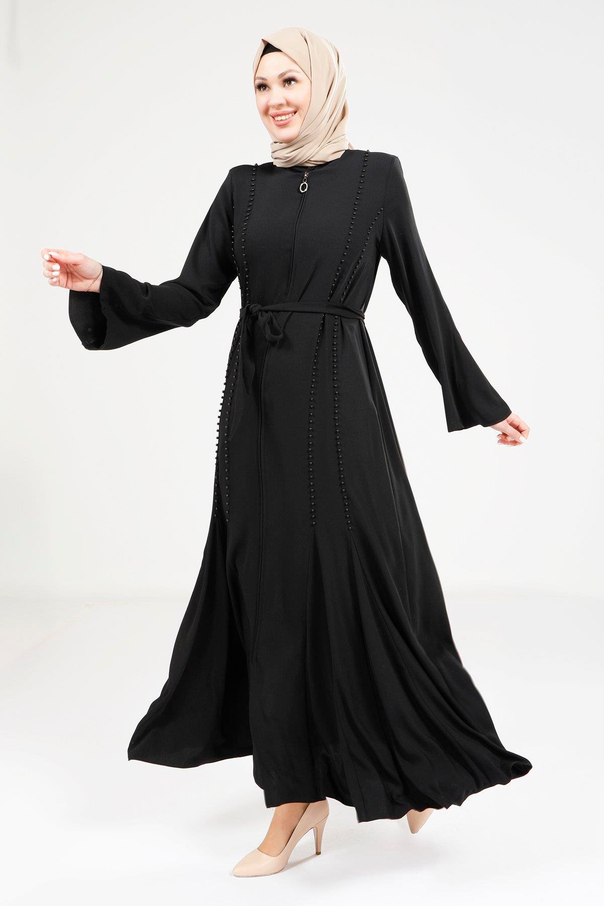Beyza-Beyza Volanlı Siyah Ferace 9246