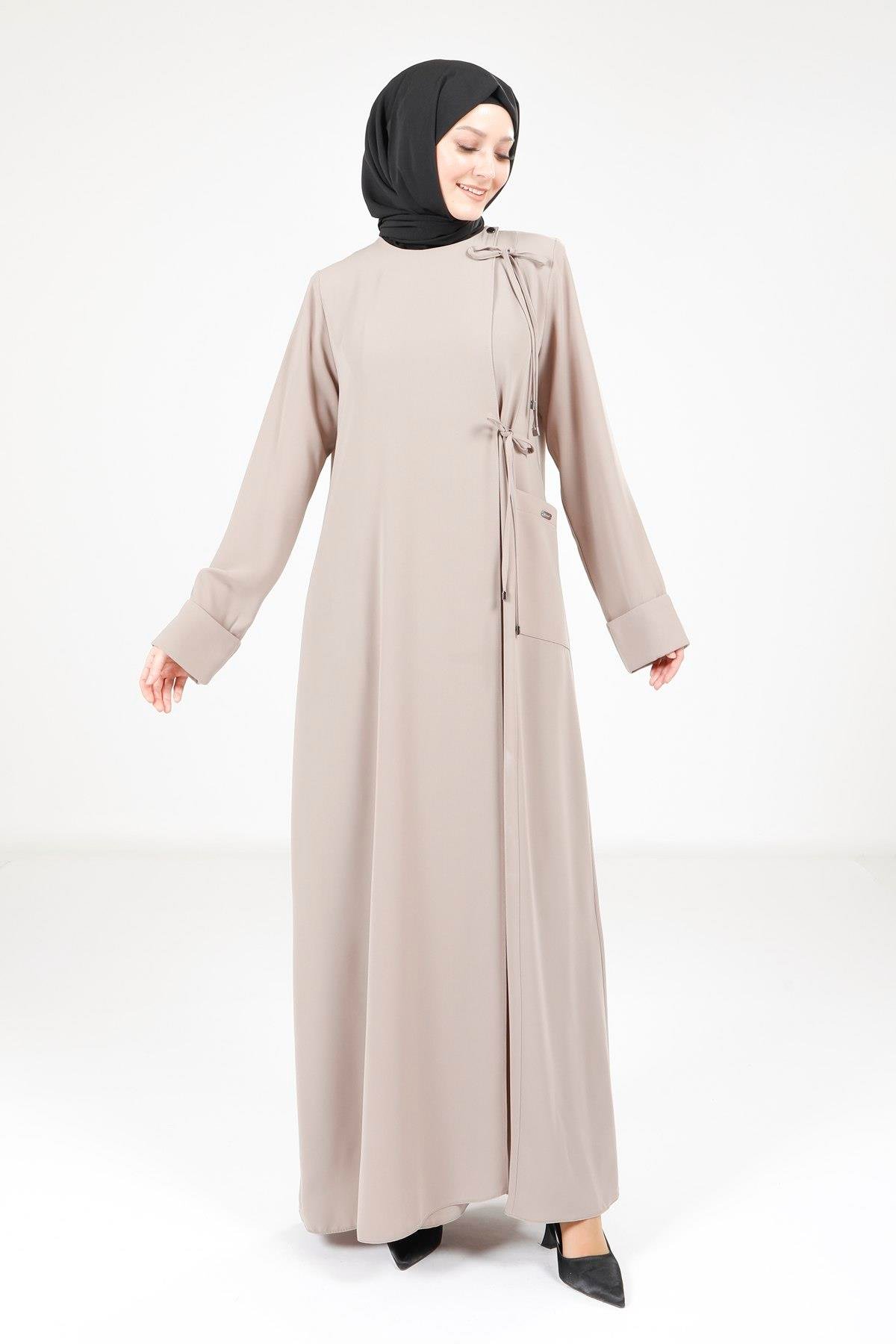 Beyza-Beyza Yandan Bağlama Detaylı Bej Ferace 9166