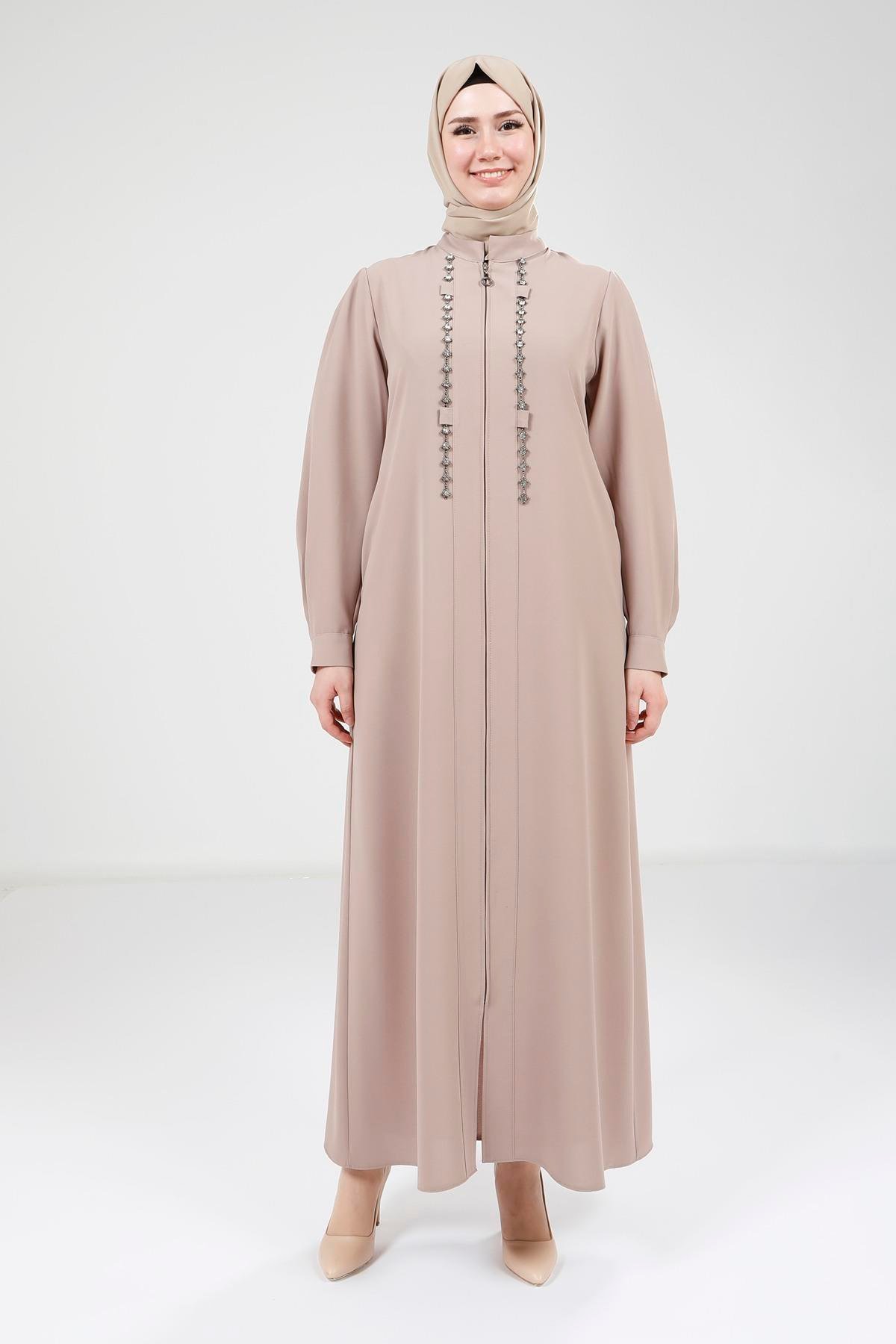 Beyza-Beyza Zincir Taşlı Bej Ferace 9167