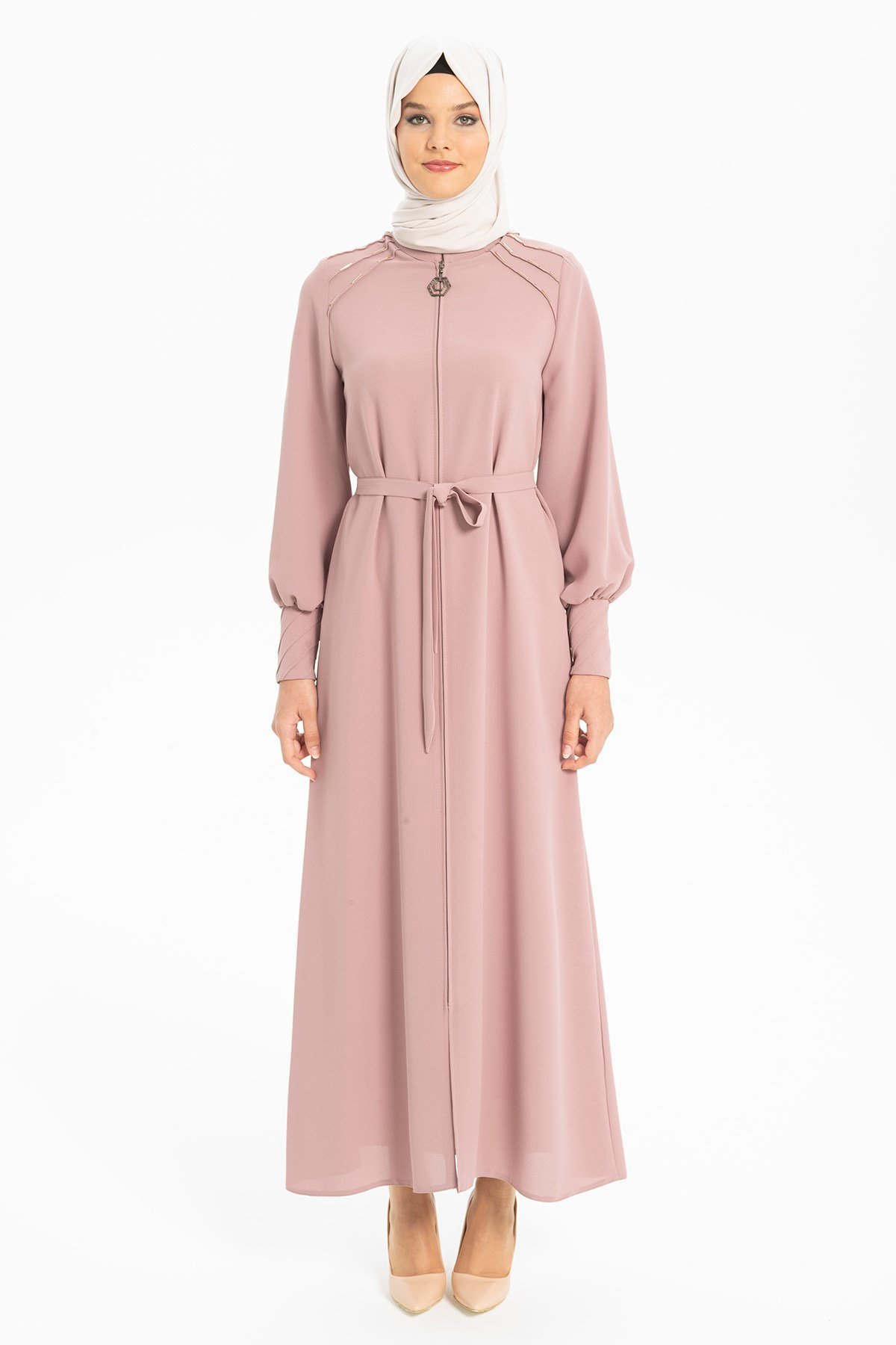 Beyza-Boncuk İşlemeli Pudra Ferace 3505