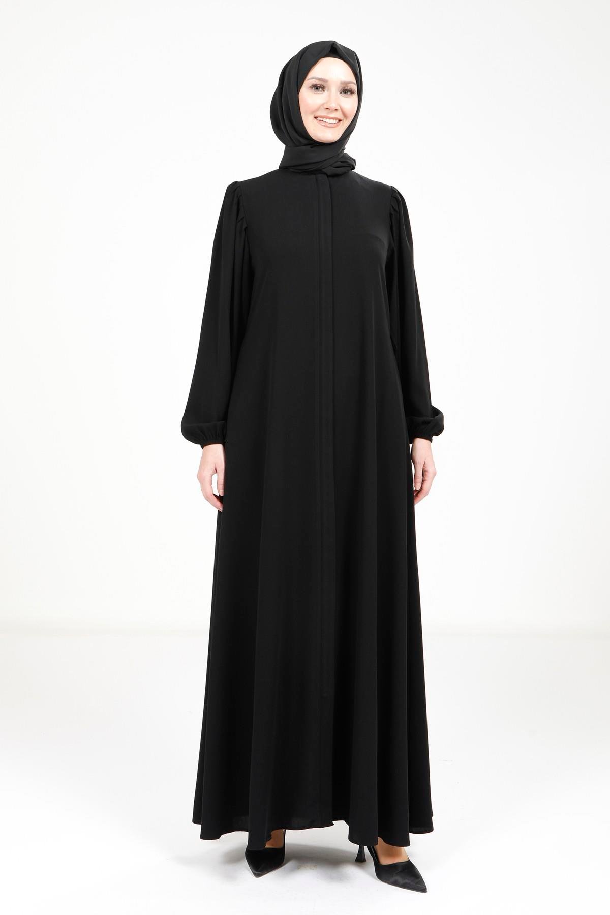 Beyza-Fuir l'abaya noire détaillée 3M3229