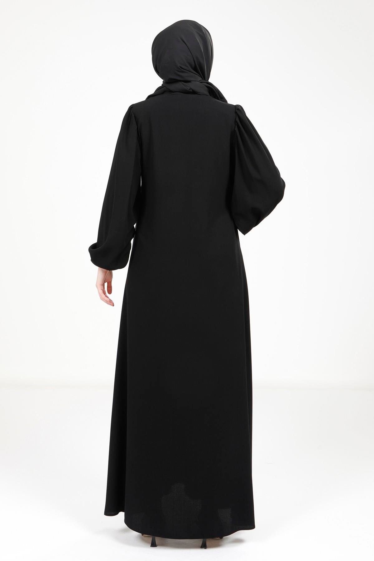 Beyza-Fuir l'abaya noire détaillée 3M3229