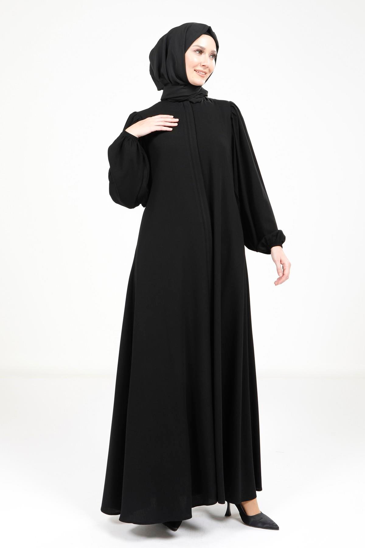 Beyza-Fuir l'abaya noire détaillée 3M3229