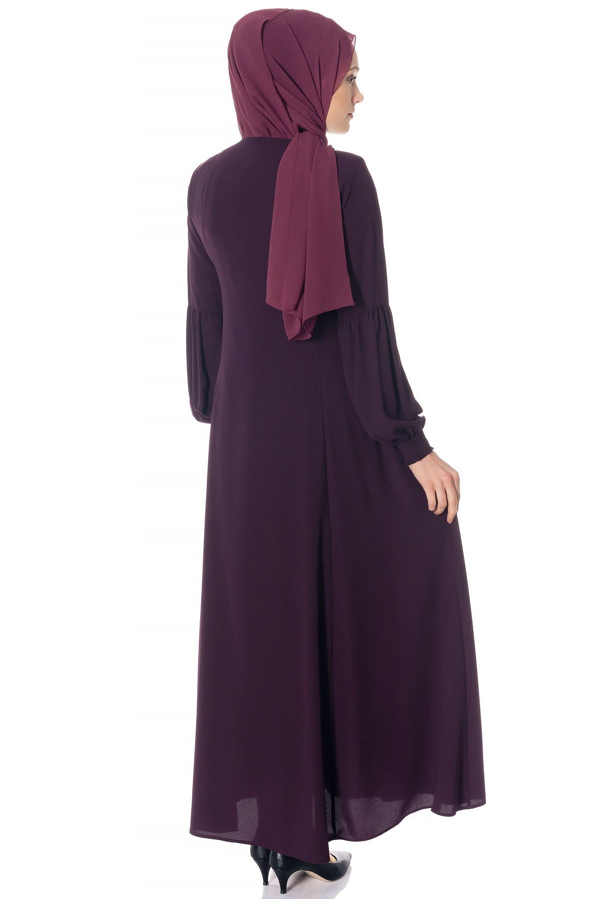 Beyza-Fermuarlı Kloş Mürdüm Ferace 668-1