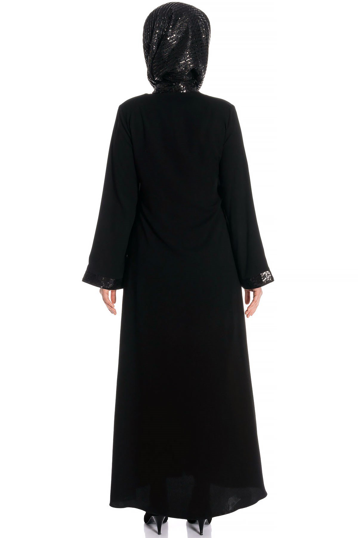 Beyza-Abaya noire à fermeture éclair et paillettes
