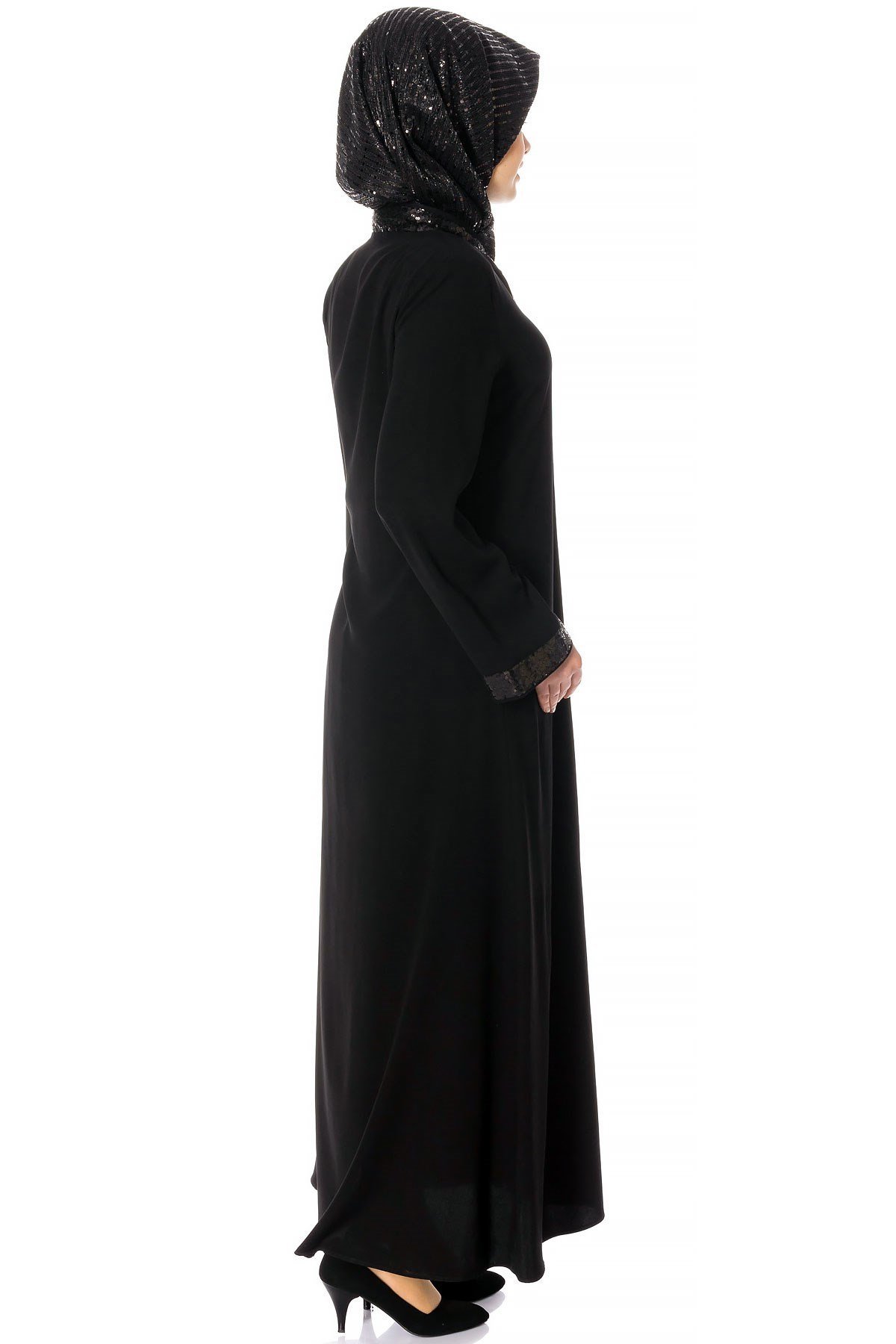 Beyza-Abaya noire à fermeture éclair et paillettes