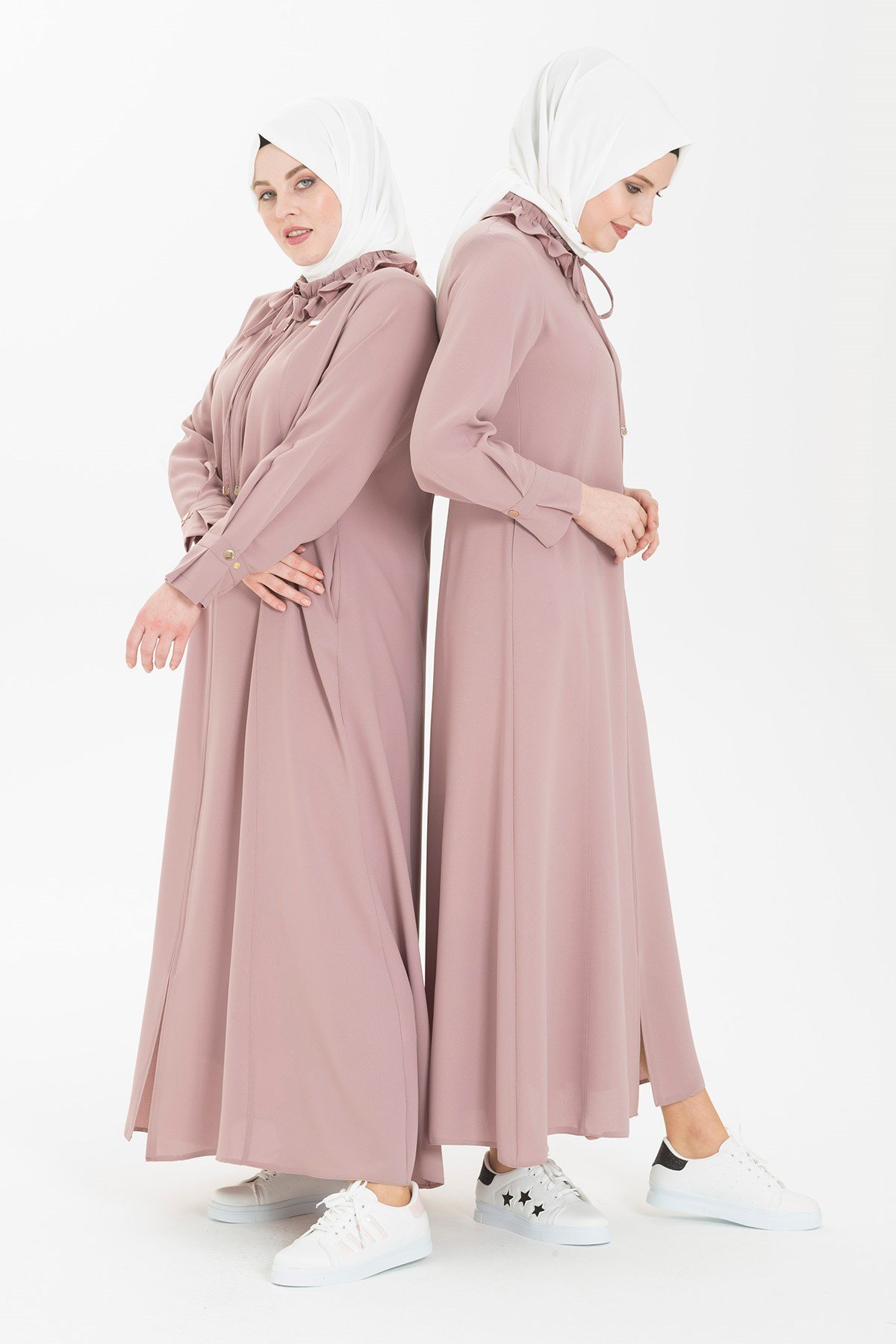 Beyza-Fıfrır Gömlek Yakalı Pudra Ferace 3330