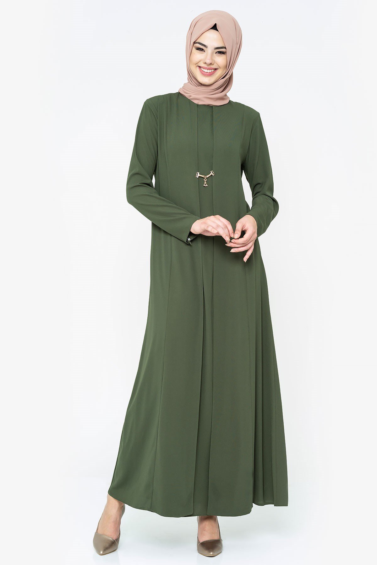 Beyza-İçli Dışlı Haki Tesettür Elbise 510