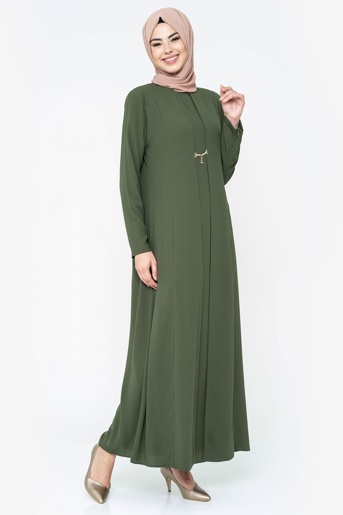 Beyza-İçli Dışlı Haki Tesettür Elbise 510