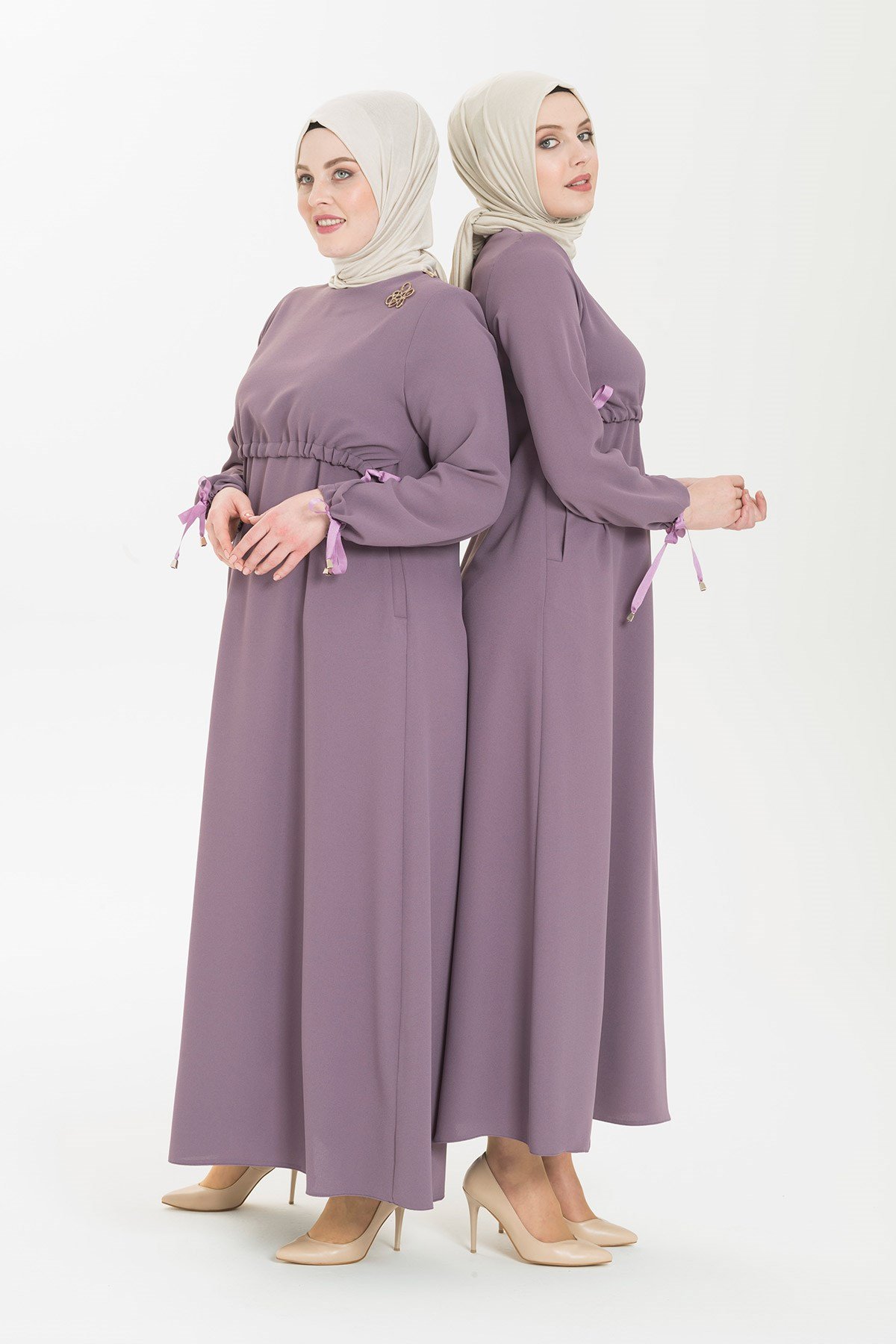 Beyza-ASUDE ELBİSE LİLA KUM KREP