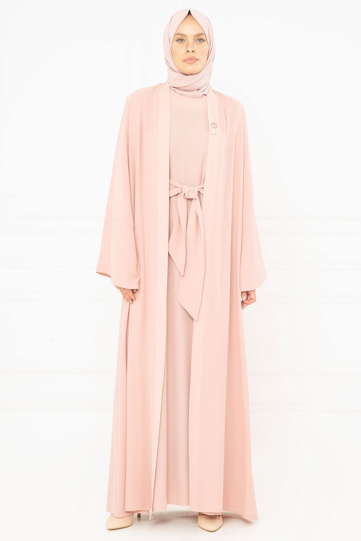 Beyza-Abaya en poudre avec ceinture 3M3249
