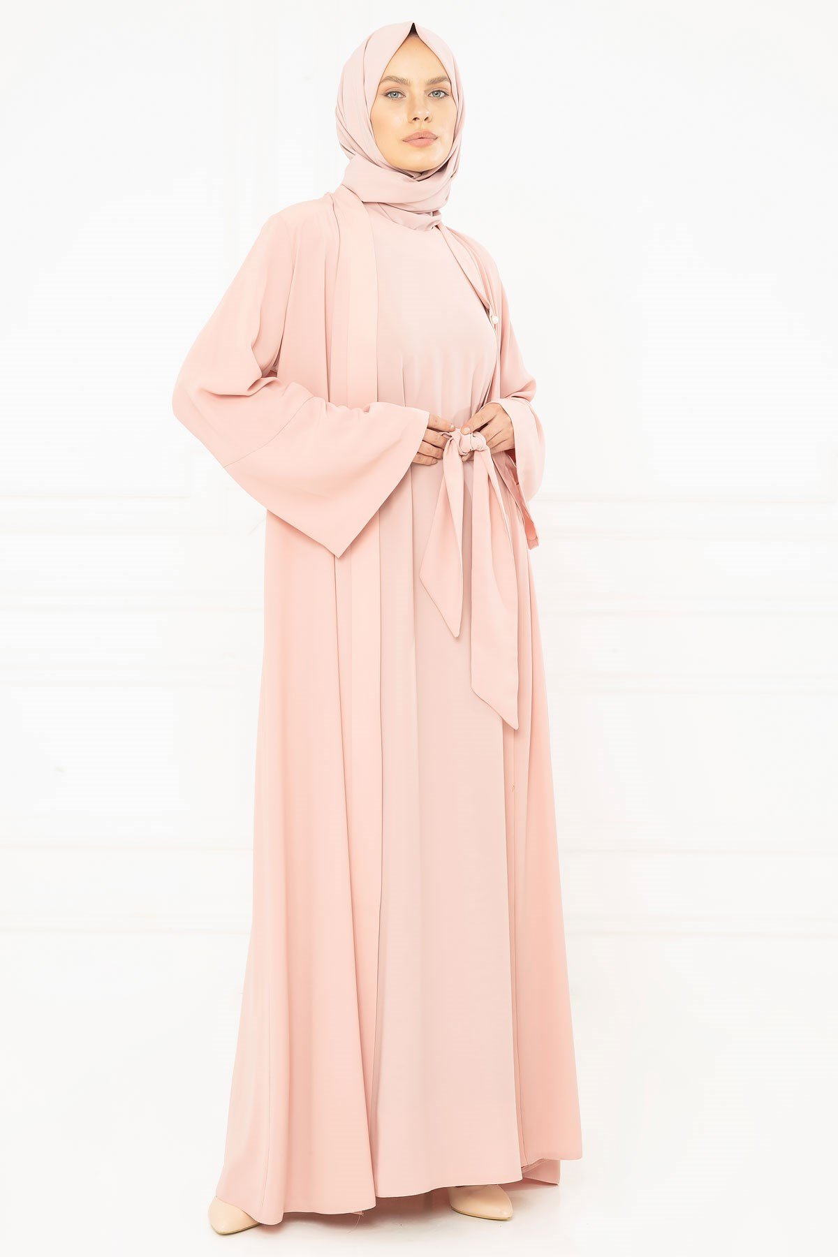 Beyza-Abaya en poudre avec ceinture 3M3249