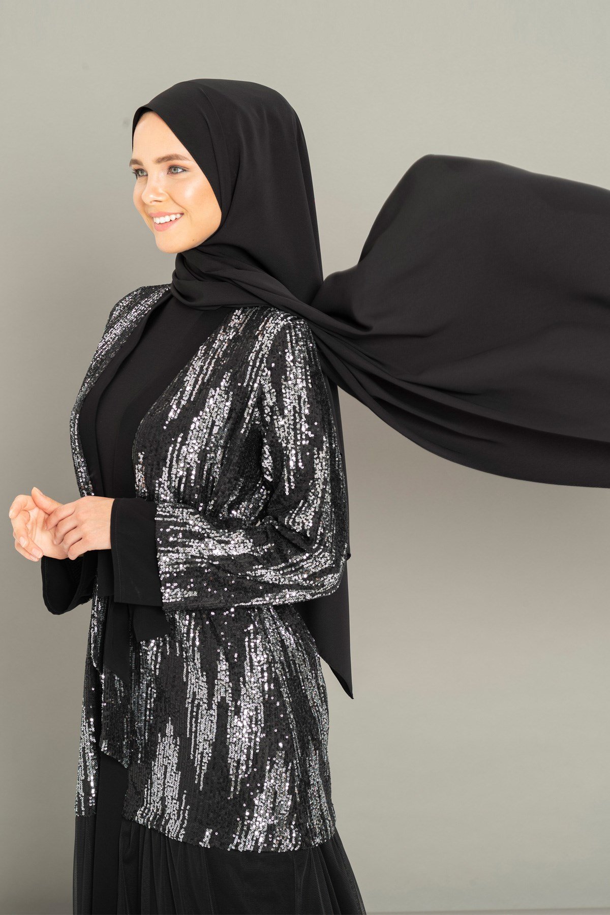 Beyza-Medine İpeği Siyah Şal