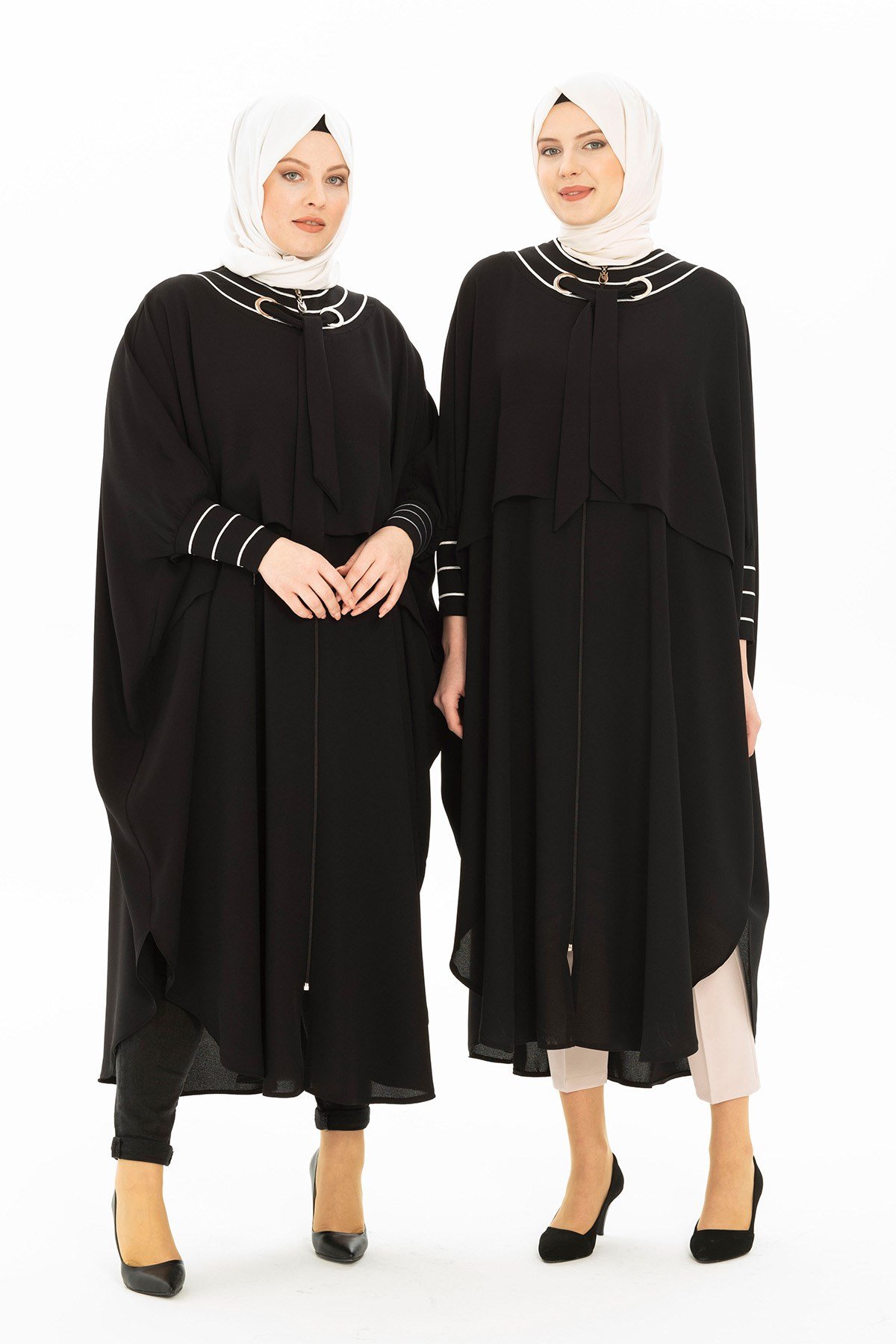 Beyza-Nakışlı Yarasa Kol Siyah - Krem Ferace 3301