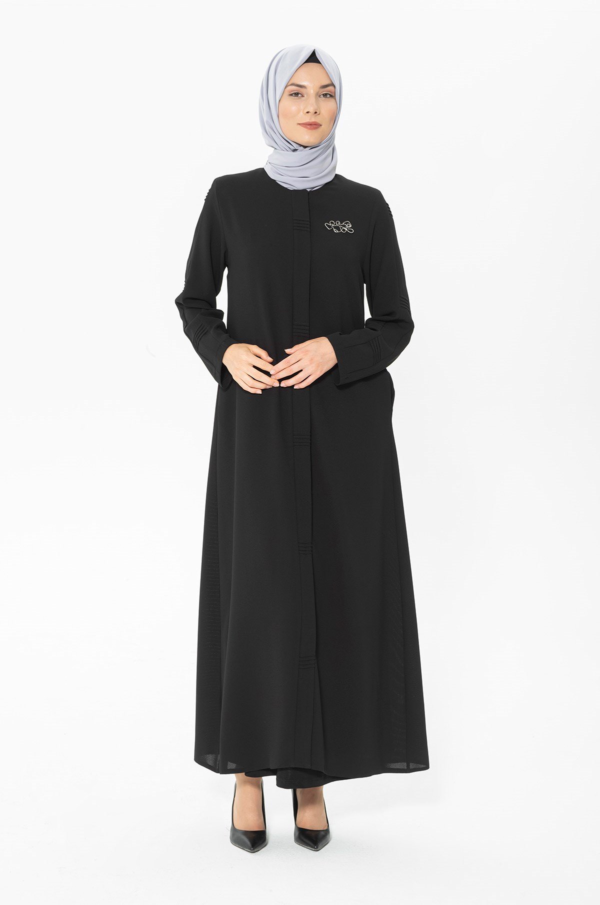 Beyza-Nervür Detaylı Siyah Ferace 3351-2