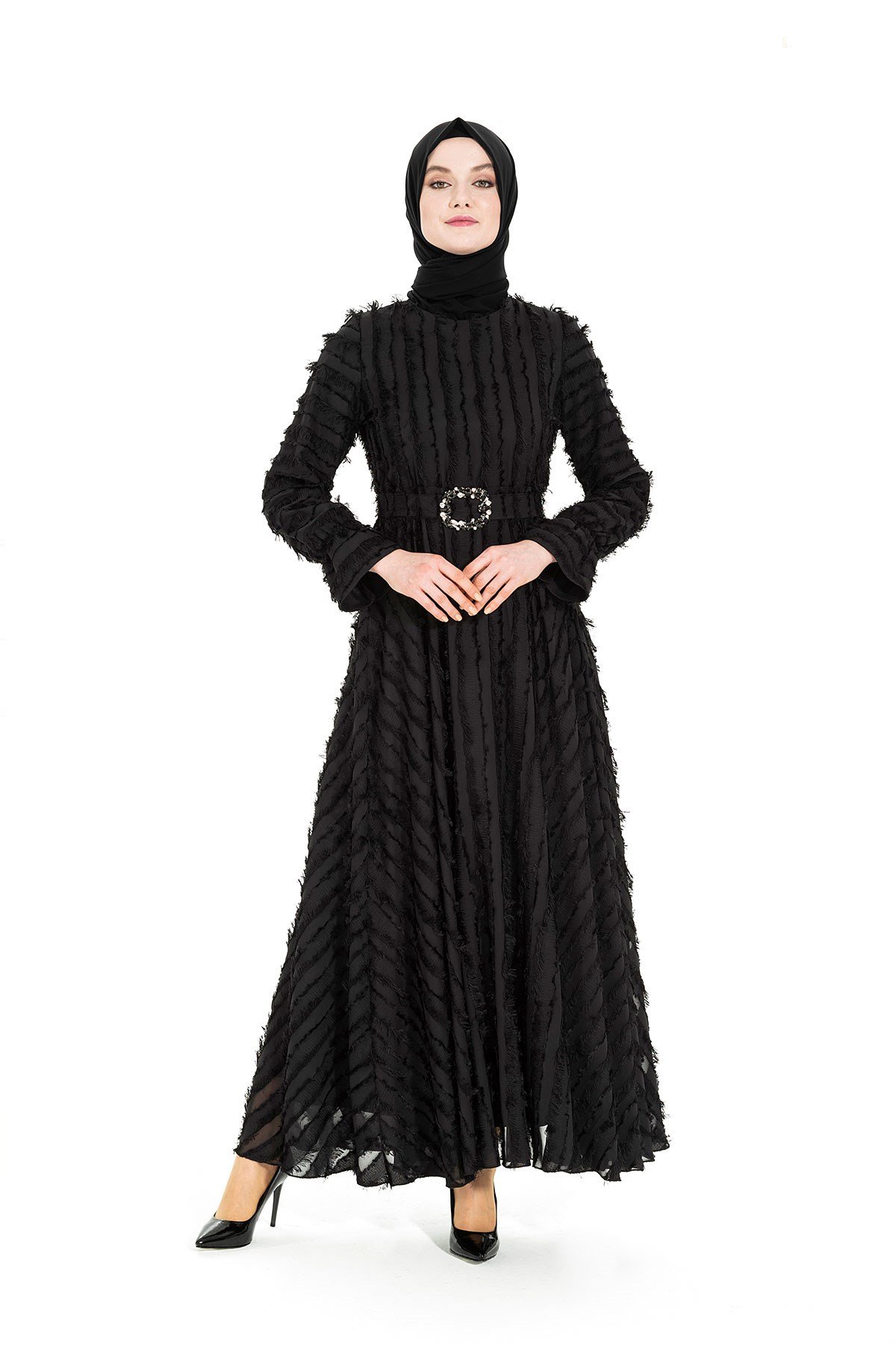 Beyza-Saçaklı Siyah Tesettür Abiye 5269