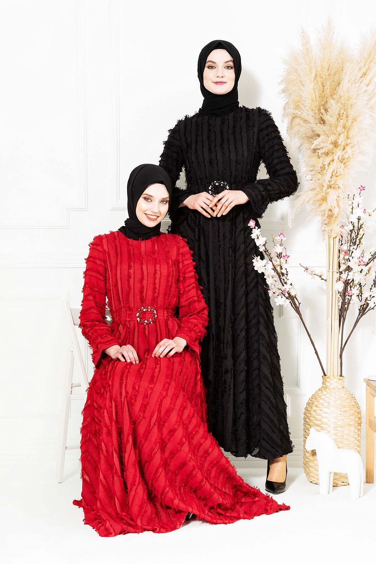 Beyza-Saçaklı Siyah Tesettür Abiye 5269