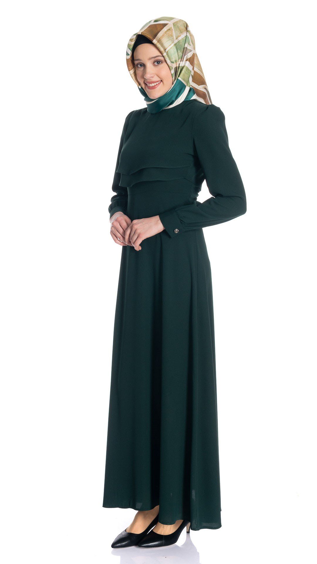 Beyza-Sade Zümrüt Yeşili Elbise