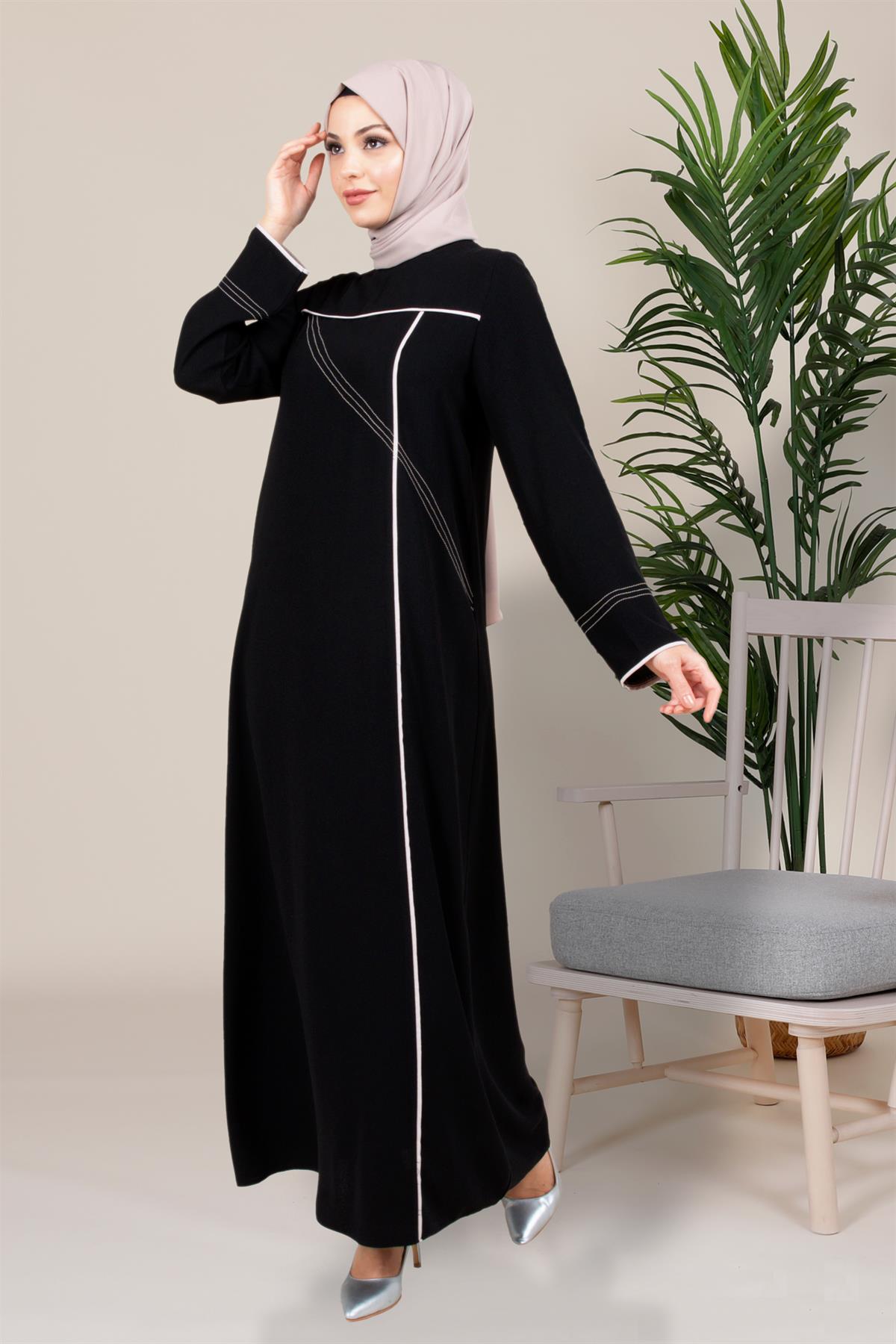 Beyza-SEDEN ELBİSE SİYAH KUM KREP