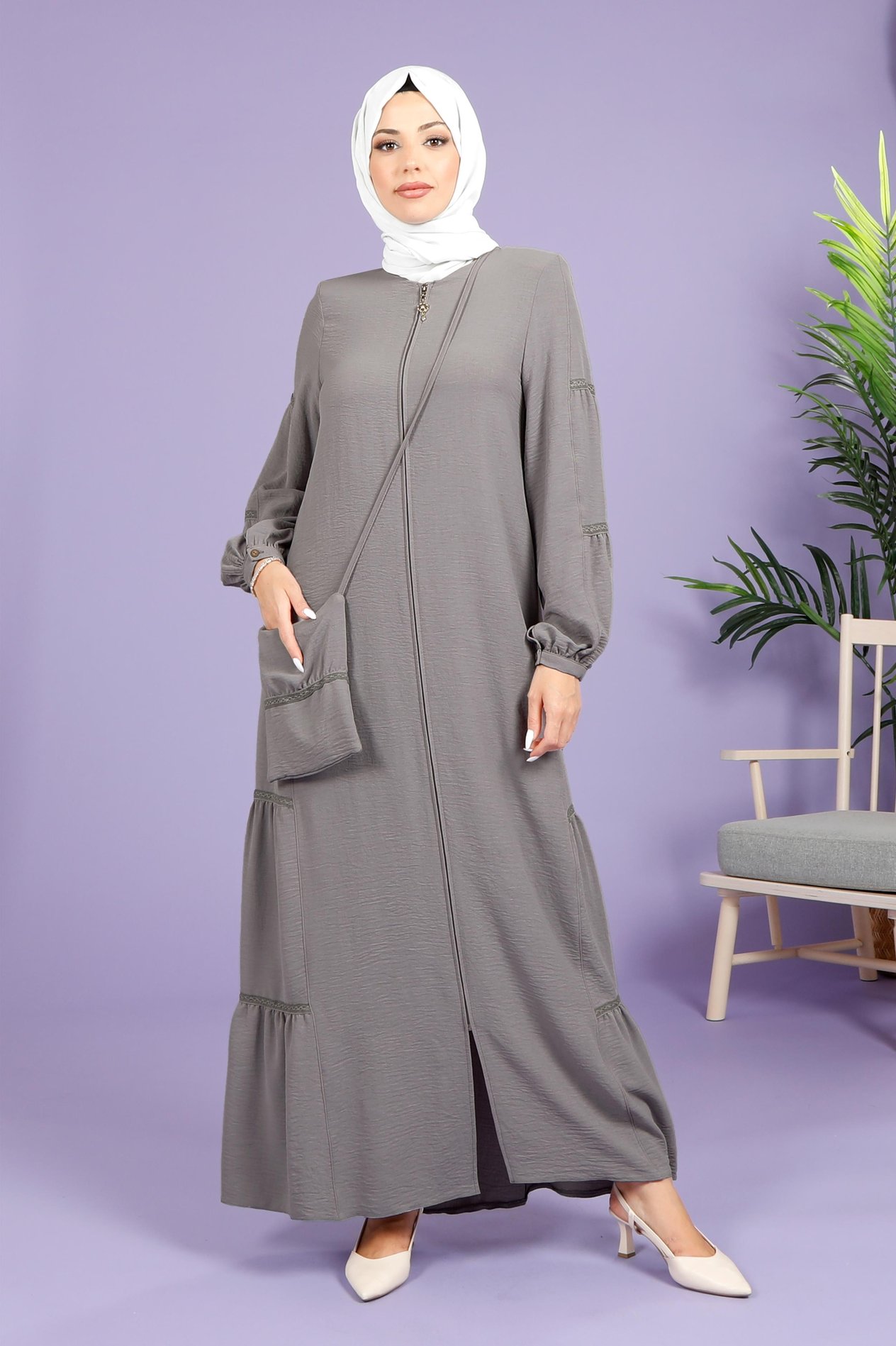Beyza-Şerit Dantel Süslemeli Gir Ferace 3765