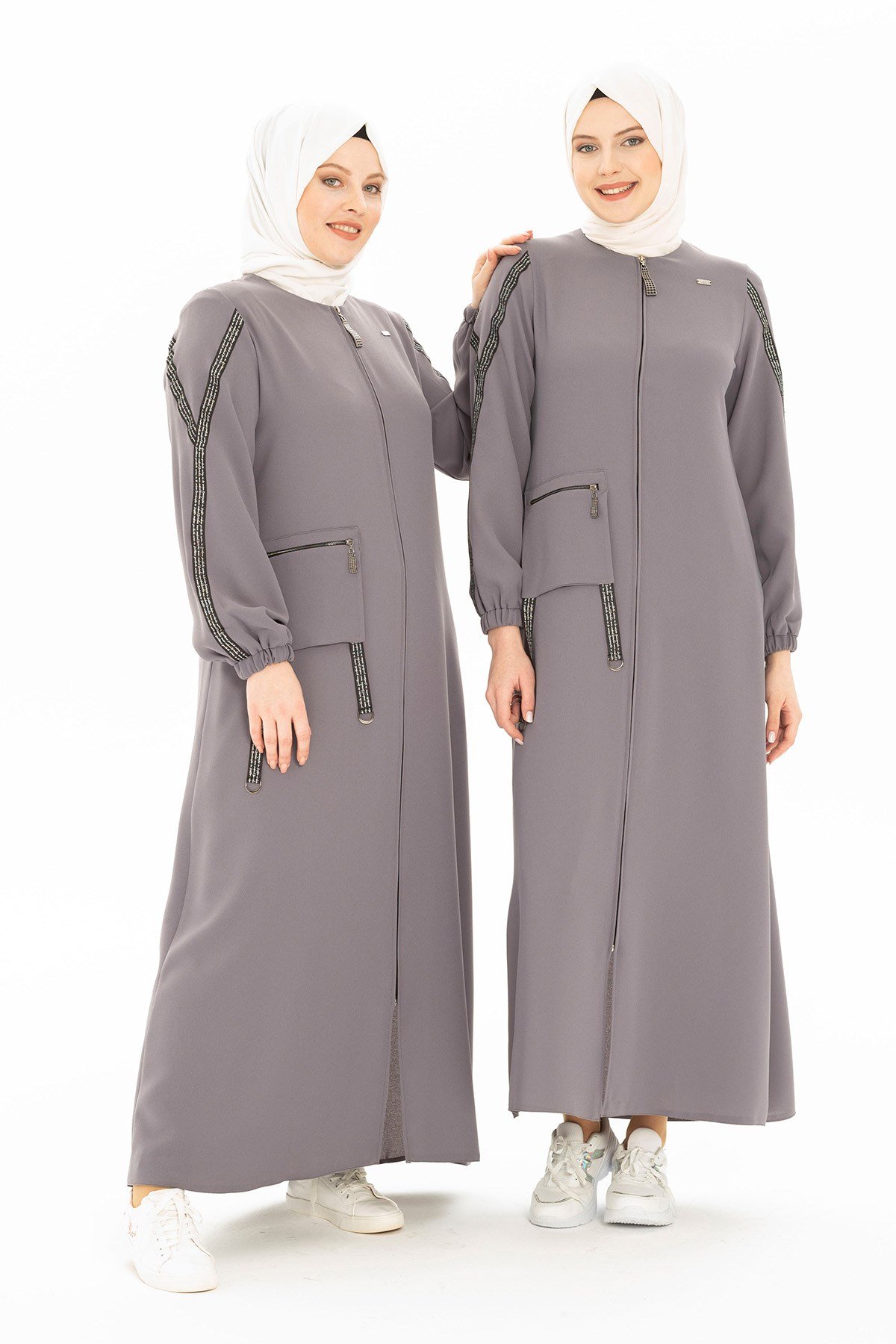 Beyza-Şerit Detaylı Gri Spor Ferace 3373