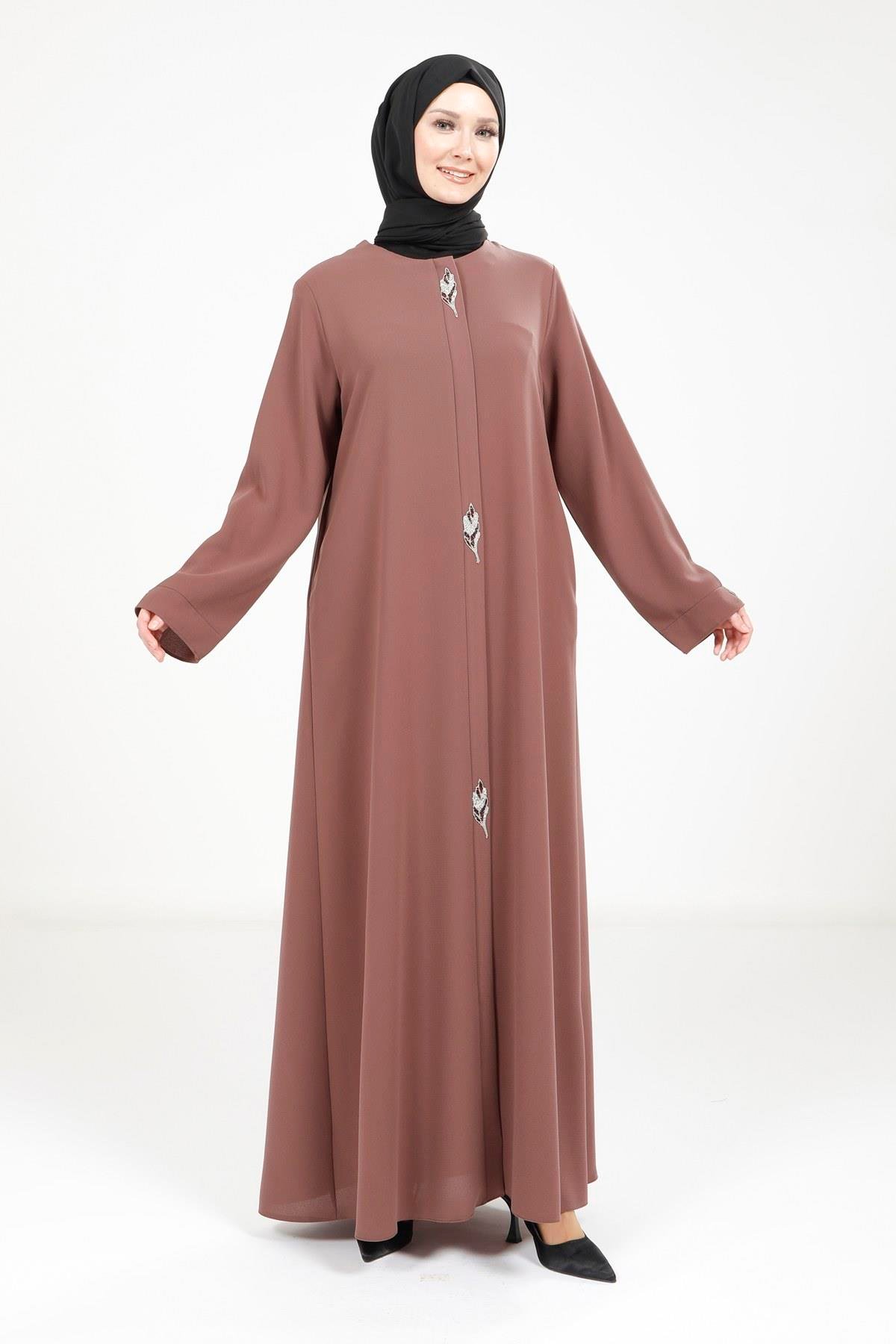 Beyza-Yaprak Detaylı Kahve Ferace 3487