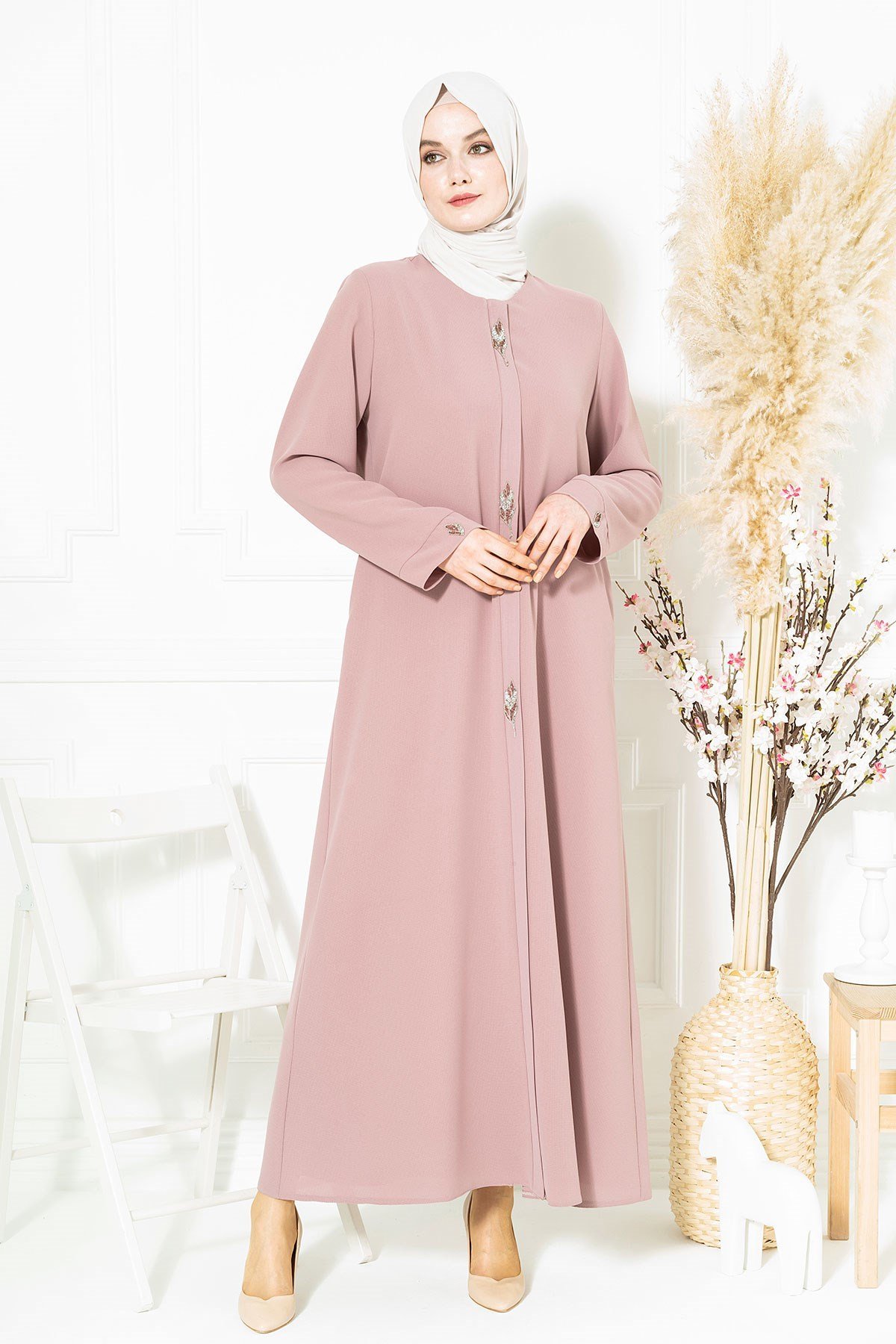 Beyza-Yaprak Detaylı Pudra Ferace 3487